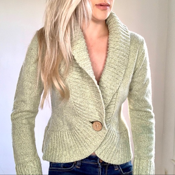 Pistachio Green One Button Knit Collared Sweater S - Picture 7 of 8